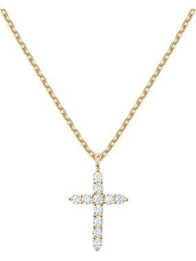 14K Gold Plated Cross Necklace with Cubic Zirconia | Faith Pendant for Women